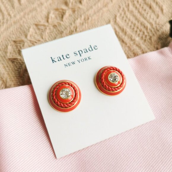 Kate Spade Know The Ropes Mixed Media Red Stud Earrings in Gold - Picture 2 of 3